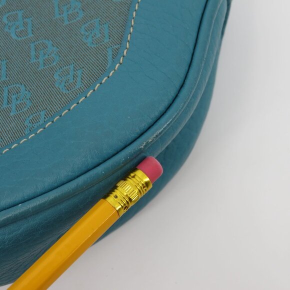 Dooney and Bourke Signature DB Logo Jacquard Hobo Shoulder Bag Blue Leather Y2K - Picture 5 of 16